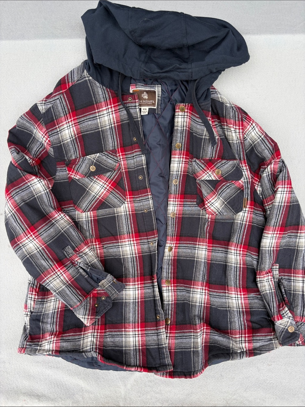 Insulated Hooded Puffer Shirt Jacket - Red & Black Plaid